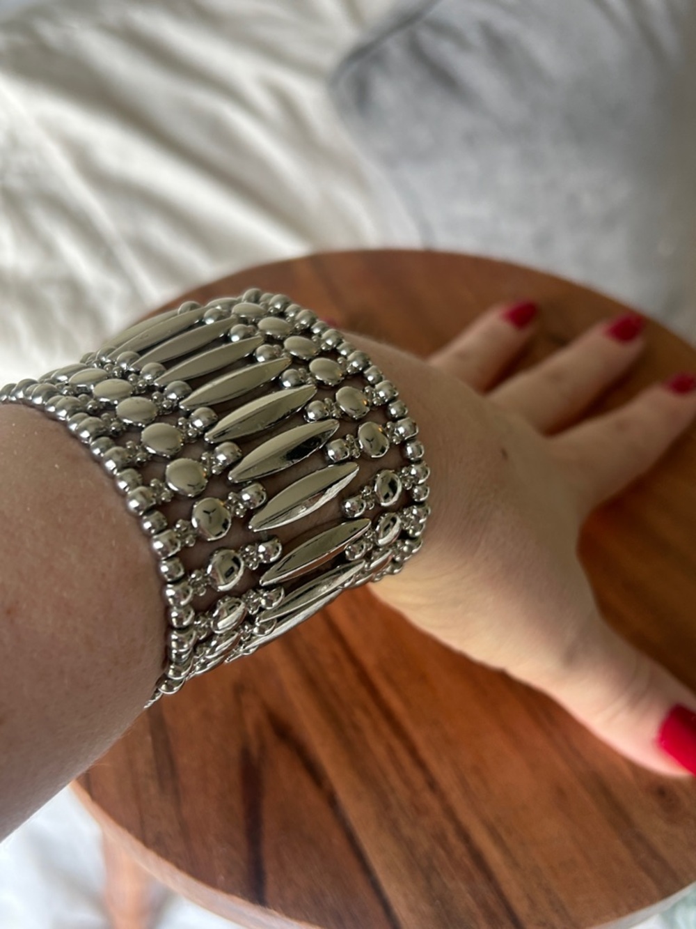 White House Black market Silver Beaded Stretch Bracelet